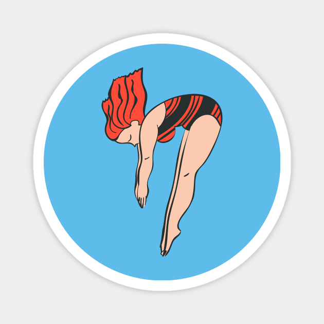 High Diving Girl in Retro Style Magnet by Marina BH